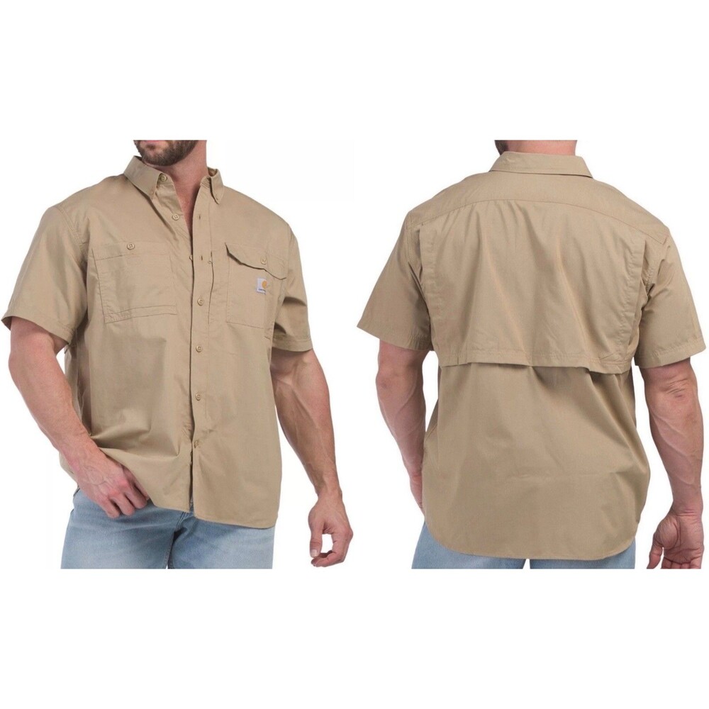 Carhartt Force Ridgefield XL Shirt Khaki Logo Button-Up Pockets FastDry Vented